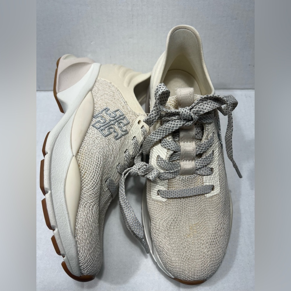 Tory Burch Good Luck Knit Trainer In Light Cream Fabric Size: 7